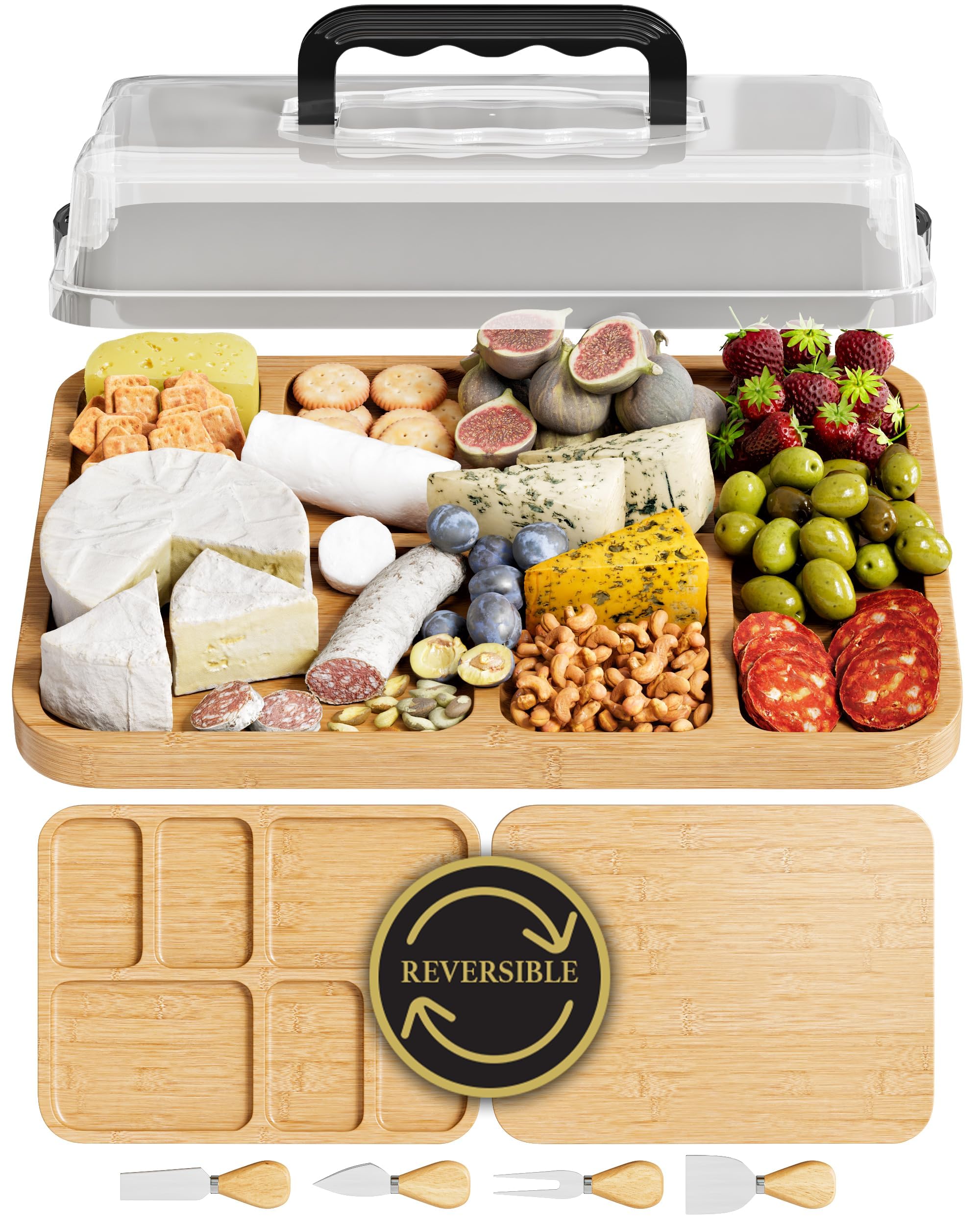 Trayful Charcuterie Board with Lid - Reversible, 2-in-1 Travel